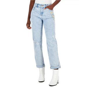 Inc International Concepts Mid-Rise Embroidered Boyfriend Jeans - Lt Indigo